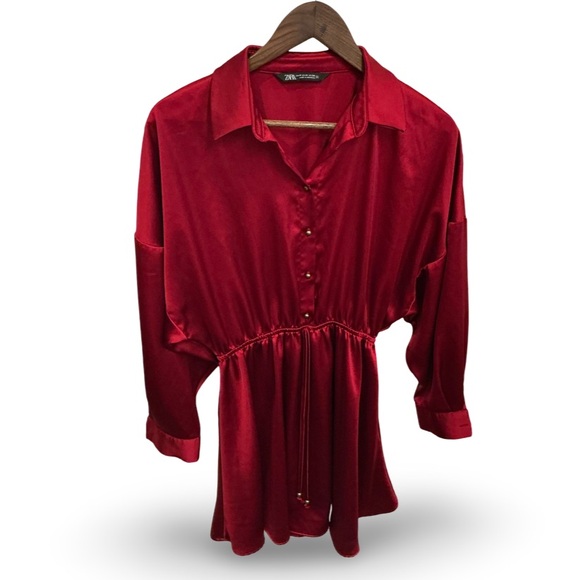 Zara Vibrant Red Satin dress - Picture 2 of 6